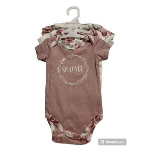 Baby Kiss Bodysuit Creeper 3 Pack Pink White Floral Size 3-6M Short Sleeve